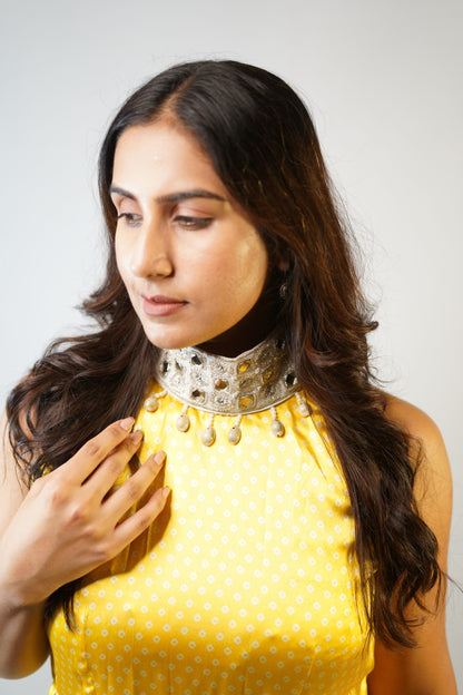 Bandhni Print Halter Neck Dress - Haldi & Mehendi