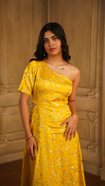 One Shoulder Cut-Out Dress - Haldi & Mehendi