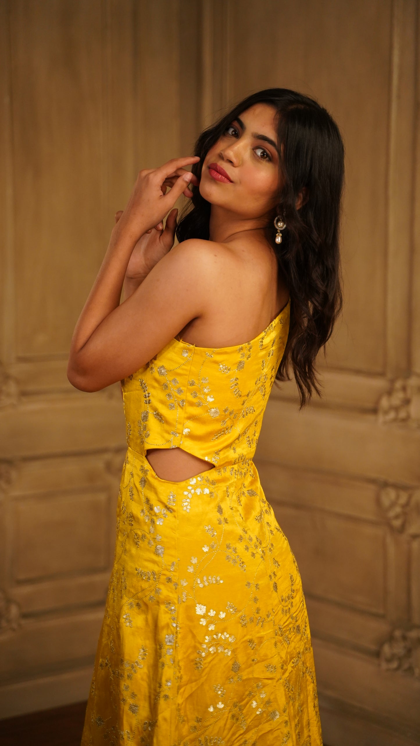 One Shoulder Cut-Out Dress - Haldi & Mehendi