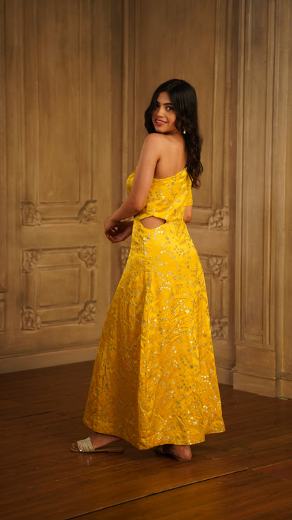 One Shoulder Cut-Out Dress - Haldi & Mehendi