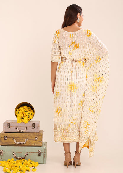 Tie And Dye Half Kaftan Dress - Haldi & Mehendi