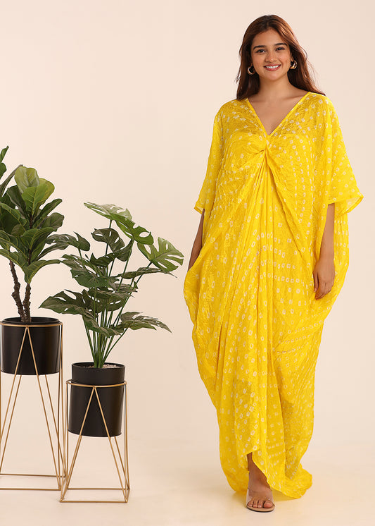 Pleated Bandhni Kaftan - Haldi & Mehendi