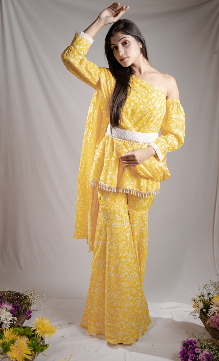 Draped Dupatta Set - Haldi & Mehendi