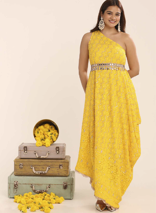 Lucknowi Cowl Dress - Haldi & Mehendi